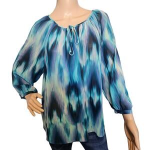 Womens New Directions Sheer Pullover 3/4 Sleeve Tie-neck Blouse Size XL